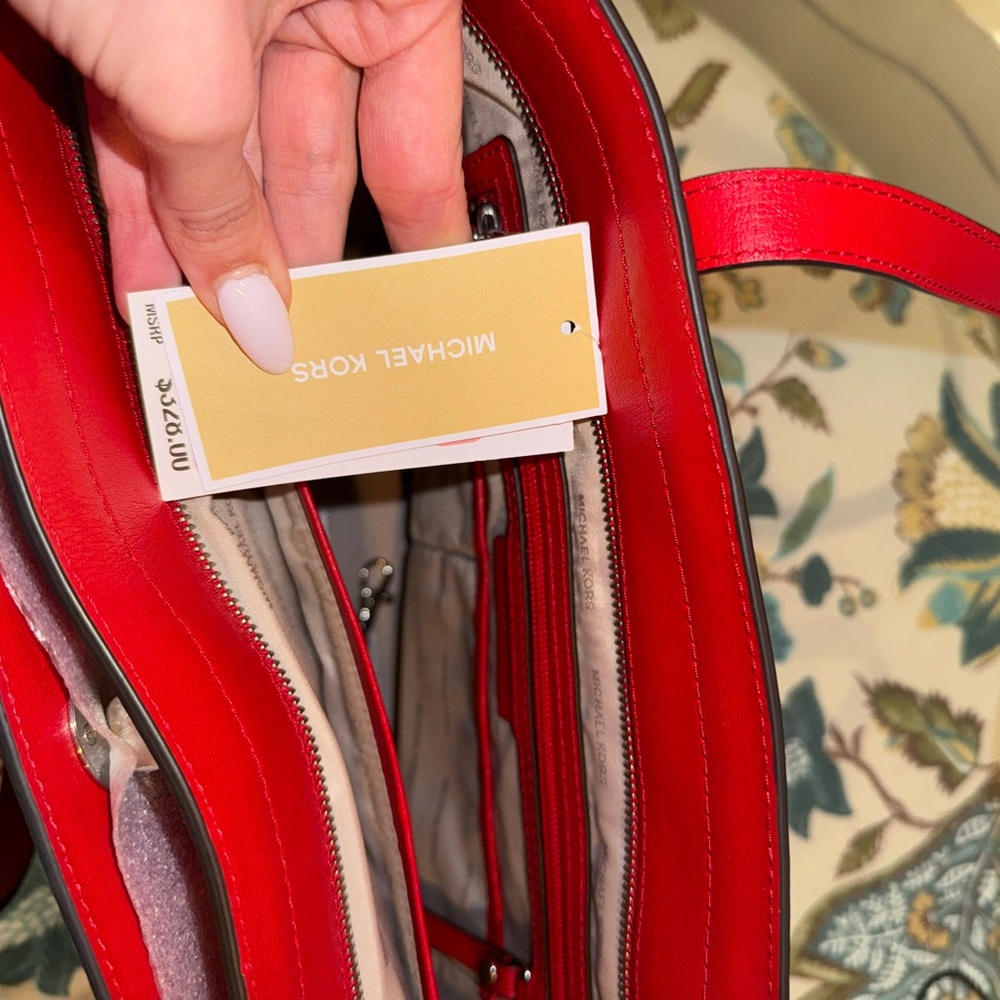 Michael Kors Red Studded Tote Bag - Picture 8 of 11